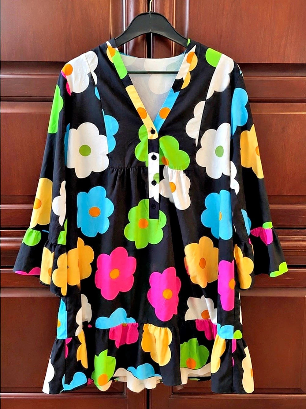 Floral Mini Dress in Black & Multicolor Like New